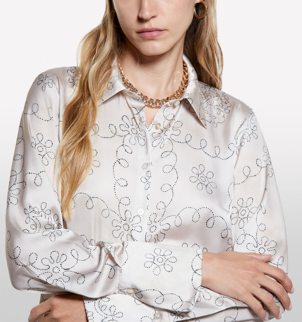 Beige shirt in printed satin - women's shirts - Beige | Sisley image number 4